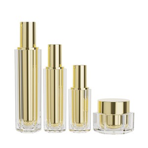 Ensemble d'emballages cosmétiques hexagonaux en plastique Bomei, dorés, en acrylique, pour soins de la peau, avec tête de pompe et réservoir interne - Product Image 5