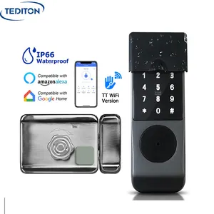 Kunci pintu pelek pintar otomatis sidik jari luar ruangan tahan air kunci pintu Keypad Digital dua sisi kunci elektronik dengan TTLock App