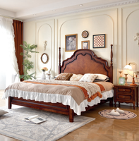 Lit de Roi Classique en Bois Massif Sculpté pour Villa et Mobilier de Chambre Antique GSA40-GSA42