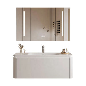 Mobile Bagno Moderno Personalizzato Bianco Crema da Parete con Specchio LED Intelligente e Lavabo Integrato - Product Image 6