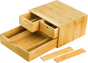 Caja de almacenamiento Simple multifuncional, cajón dividido de escritorio de madera maciza de bambú para café, té y uso de oficina, letreros de pared, cajas de madera