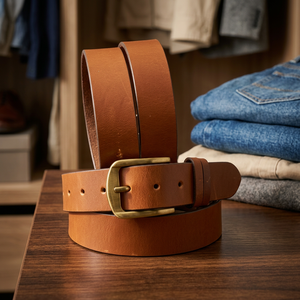 BS INTERNATIONAL NA191 Nouvelle Arrivée Ceintures en Cuir de Vachette Pur avec Boucle Carrée en Acier, Faites à la Main, Durables, Style Fête pour Hommes, Écologiques et Imperméables - Product Image 1