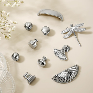 Kugelförmiger Kleiderschrank-Türgriff im französischen Stil aus Zinklegierung, modern, minimalistisch, verchromt, helles Silber, massiver Schrankgriff mit einem Loch - Product Image 4