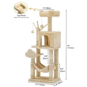 Árbol para gatos 50x35x115cm beige, 4 niveles, material de sisal, con hamaca y postes rascadores para uso doméstico. - Product Image 2