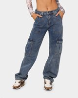 Pantalon Décontracté Taille Haute Classique à Poches Jambe Large en Jean Femme Baggy Boyfriend Cargo pour Femmes