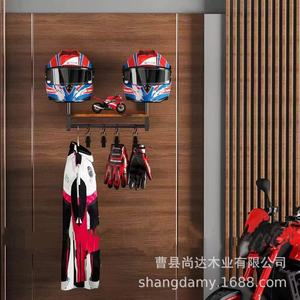 Solid wood motorcycle helmet display rack, wooden wall-mounted helmet storage rack, multi-layer <b>glove</b> hooks - Product Image 4