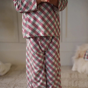 Pyjamas en coton biologique pour enfants, pyjamas à carreaux de Noël, pyjamas personnalisés pour enfants, vêtements écologiques pour enfants, vêtements de nuit pour enfants - Product Image 2