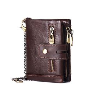 Wholesale Luxury Recycle Double Zipper Motorcycle Bicycle Slim <b>Wallet</b> <b>Men</b> Bicker <b>Rfid</b> Genuine Leather <b>Wallet</b> With Chain - Product Image 2