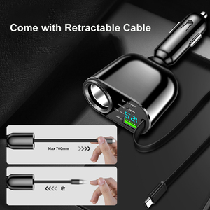 Adaptador de cargador de coche USB C multipuerto con pantalla de voltaje Cable retráctil Carga súper rápida Productos de envío directo 2024 - Product Image 4