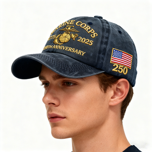 <strong>Marine</strong> Corps 250th Anniversary Hat Custom Print 6-Panel Vintage 100% Cotton Baseball <strong>Cap</strong> Adjustable Retro <strong>Marine</strong> Summer <strong>Cap</strong> - Product Image 1