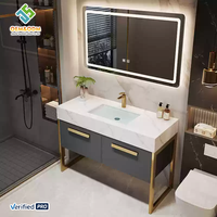 Meuble-lavabo mural double vasque moderne en bois massif 2025 OEM avec égouttoir en cuivre pour salle de bain, entrepôt, maison, bar - Rock