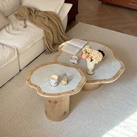 Grande table basse ronde moderne de style nordique pour salon, en bois, finition brillante, onyx blanc, avec plateau en marbre.