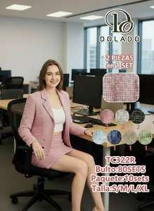 Tc322r Completo da donna a quadri rosa, vestibilità regolare, manica lunga, colletto con risvolto, stile da ufficio, abbigliamento primaverile - Product Image 3