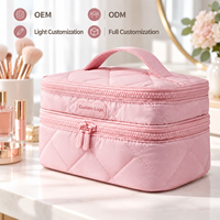 Sac de voyage matelassé personnalisé avec logo, double couche, étanche, en polyester, pour maquillage, avec poignée, OEM ODM, vente en gros