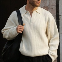 Pull tricoté en polyester uni pour homme, style américain, coupe ample, col à revers, manches longues, collection automne, ODM
