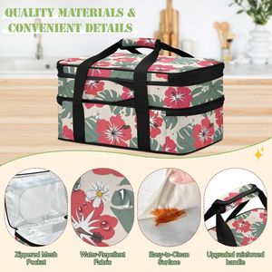 Sac isotherme double compartiment pour plats à emporter, motif floral hawaïen, en aluminium, pour fêtes et pique-niques - Product Image 3