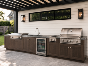 Backyard Luxury Wood Grain Outdoor Kitchen Cabinet 304 Stainless Steel RTA BBQ Cooking Station Waterproof <strong>Barbecue</strong> Island - Product Image 1