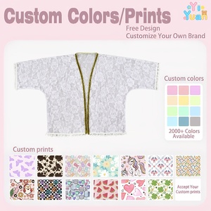 Kimono en dentelle blanche personnalisé pour petite fille, manteau d'été à demi-manches, garniture pompon, pour tout-petits, bébés et enfants, 100% polyester - Product Image 3