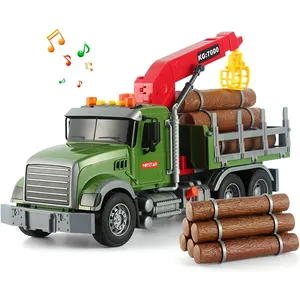 Caminhão de transporte de madeira, caminhão de registro, carro de inércia com som e luzes, mini veículo de transporte pessoal para presentes infantis