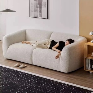 Juego de sofá de tela crema de estilo Simple moderno <span class=keywords><strong>italiano</strong></span> minimalista nube recta de tres plazas para apartamento pequeño sala de estar esponja - Product Image 4