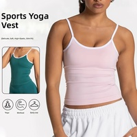 Tank top yoga rajutan dobby nilon poliamida tanpa jahitan, cepat kering, warna-warni, potongan ramping, untuk olahraga wanita di gym.