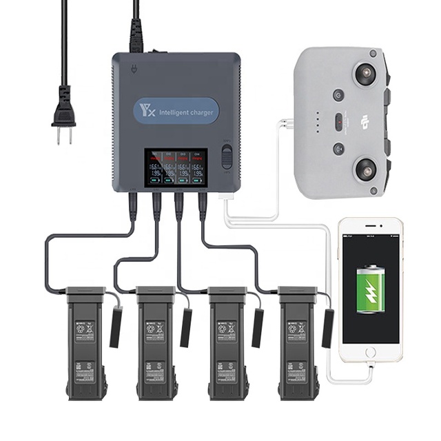 Smart Digital Display Charger 4-Port 17.6V 2A Drone Battery Manager for DJI Mavic 3 Battery/Remote Control/Mobile Phone