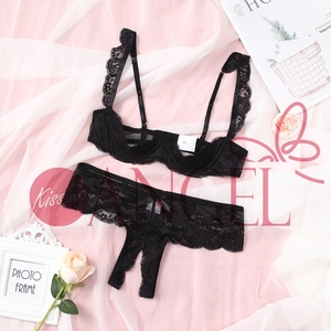 KISS ME ANGEL Pcustom Private Lace Perspective Hollow Out Bow Design <strong>Open</strong> Crotch Women Hot Sexy <strong>Bra</strong> and Panty Sets - Product Image 4