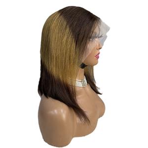 Brésilien Remy <span class=keywords><strong>cheveux</strong></span> femmes <span class=keywords><strong>court</strong></span> 13x4 Bobo tête <span class=keywords><strong>mi</strong></span>-fendue <span class=keywords><strong>frange</strong></span> avant dentelle véritable Piano couleur droite - Product Image 4