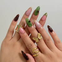 Ongles à presser en acrylique Wizard Oz Atmosphere, motif papillon, coccinelle 3D, dégradé vert rose, forme amande, certifié CE, fournisseur d'ongles