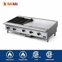 Cuisinière combinée à gaz en acier inoxydable certifiée CE ETL à haute efficacité, avec plaque de cuisson et gril pour restaurants commerciaux