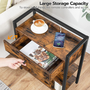Wood Console <b>Table</b> 20.5 In X 9.4 In X 24.4 In With Drawer And Power Outlet For Living Room Bedroom Storage Side <b>Table</b> - Product Image 4