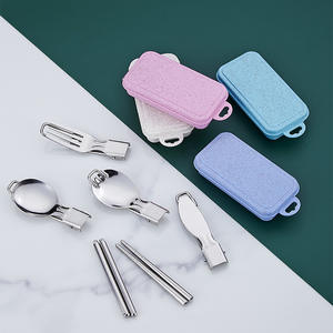 Ensemble de couverts pliables, couteau, fourchette, cuillère, baguettes, <span class=keywords><strong>paille</strong></span> télescopique, vaisselle pliable, ensemble de vaisselle pour pique-nique en plein air - Product Image 2