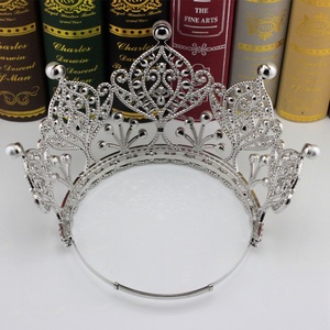 Diadema di perle di cristallo di lusso grande corona regolabile in lega completa rotonda alla moda accessorio per capelli corona di diadema - Product Image 6