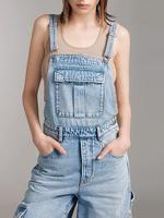 Combinaison en jean unisexe taille haute bleu clair OEM ODM, écologique, respirante, décontractée, ample, avec logo brodé, style cargo mignon