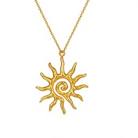 Kalung Liontin Matahari Lapis Emas 18K dari Baja Anti Karat, Rantai Geometris, Perhiasan Fashion untuk Wanita, Hadiah Pesta
