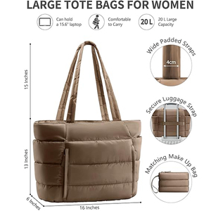 Borsa Tote da <span class=keywords><strong>Donna</strong></span> Grande Capacità con Tasche Multiple, Borsa a Spalla Trapuntata da Viaggio con Pochette per Shopping, Lavoro e Uso Quotidiano - Product Image 4