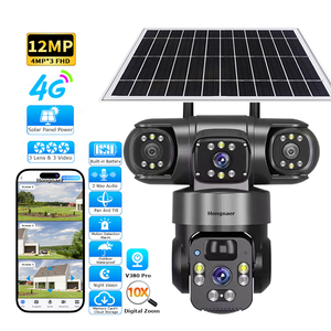 Hongnaer 12MP 6K V380 Pro Solar Panel Powered <strong>4G</strong> Sim Card <strong>Security</strong> CCTV <strong>Camera</strong> With Two Way Audio 3 Lens PTZ for Outdoor Home - Product Image 1