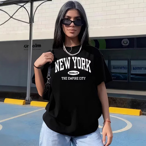 T-shirt pour <span class=keywords><strong>femme</strong></span> de haute qualité, formel, écologique, nouveau <span class=keywords><strong>style</strong></span> <span class=keywords><strong>streetwear</strong></span>, imprimé NEW YORK, polyester, <span class=keywords><strong>streetwear</strong></span>, noir, coupe ample - Product Image 1