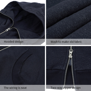 Vert <span class=keywords><strong>fossette</strong></span> OEM/ODM fermeture éclair à capuche veste coton français éponge sweats vierge pleine fermeture éclair Vintage acide lavage vieilli sweats à capuche - Product Image 3