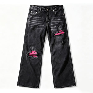<span class=keywords><strong>Jeans</strong></span> droits en denim déchiré respirant et écologique pour hommes, personnalisables, style urbain, avec impression OEM, délavage coloré, pour l'été - Product Image 1