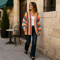 Joydressing Vente en gros de cardigans en tricot rayés multicolores pour femmes, col en V, ouverture sur le devant, manches longues