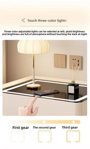Mesita de noche inteligente de <span class=keywords><strong>madera</strong></span> de lujo moderna con luz Led carga inalámbrica huella dactilar muebles de dormitorio de cuero blanco - Product Image 6