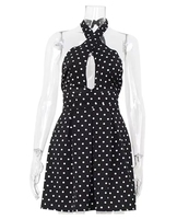 Nouvelle Robe Mini Plissée Sexy d'Été à Pois Extensible, Dos Nu et Col Halter Profond en V pour Femme