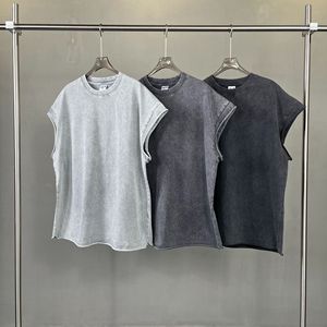 Camiseta sin mangas para hombre, de algodón de alto gramaje, con lavado ácido, estilo vintage desgastado, con borde sin rematar, corte holgado, informal, personalizada al por mayor - Product Image 1