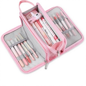 Grande trousse à fermeture éclair, trousse à crayons en toile durable, design à carreaux rose, grand espace de rangement - Product Image 1
