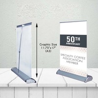 Présentoir de table portable rétractable en aluminium de taille personnalisée petit A2 bannière double face enroulable support A3 60cm mini enroulable