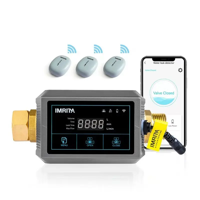 IMRITA Smart Wifi App Water Meter Controller with Auto Shut off Valve Water Leakage Detector Sensor Alarm