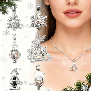 Collar de Moda Navideño con Colgante de Santa Claus y Copo de Nieve, Diseño de Jaula Hueca Abrible, en Aleación de Cobre Plateado, para Mujer - Product Image 1