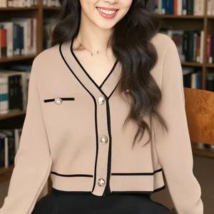 Women's New Autumn/Winter V-Neck Long-Sleeve Knit Cardigan Short Sweater <b>Top</b> Fashion - Product Image 4