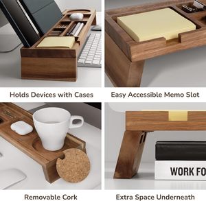 Organisateur de bureau moderne à un niveau en bois naturel, multi-compartiments, accessoires de bureau à domicile, organisateur de table - Product Image 3